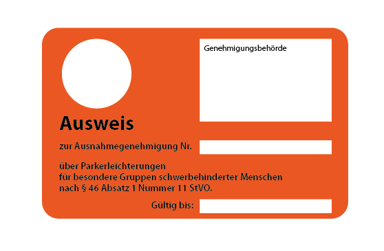 Orengene Ausweis, l'une des cartes d'invalidité spécifique pour le stationnement réservée en Allemagne aux personnes en situation de handicap