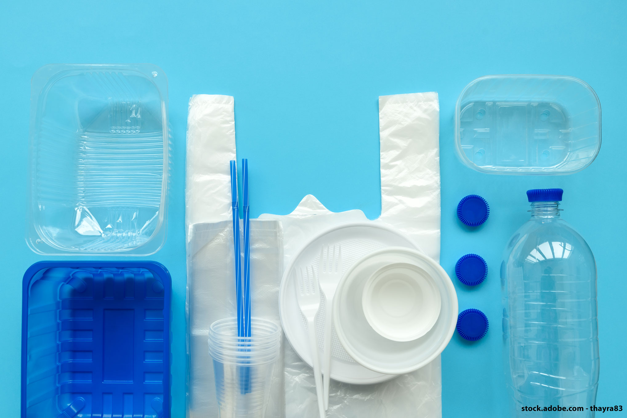 Ensemble de verres, couverts, gobelets, sacs, barquettes et pailles en plastique