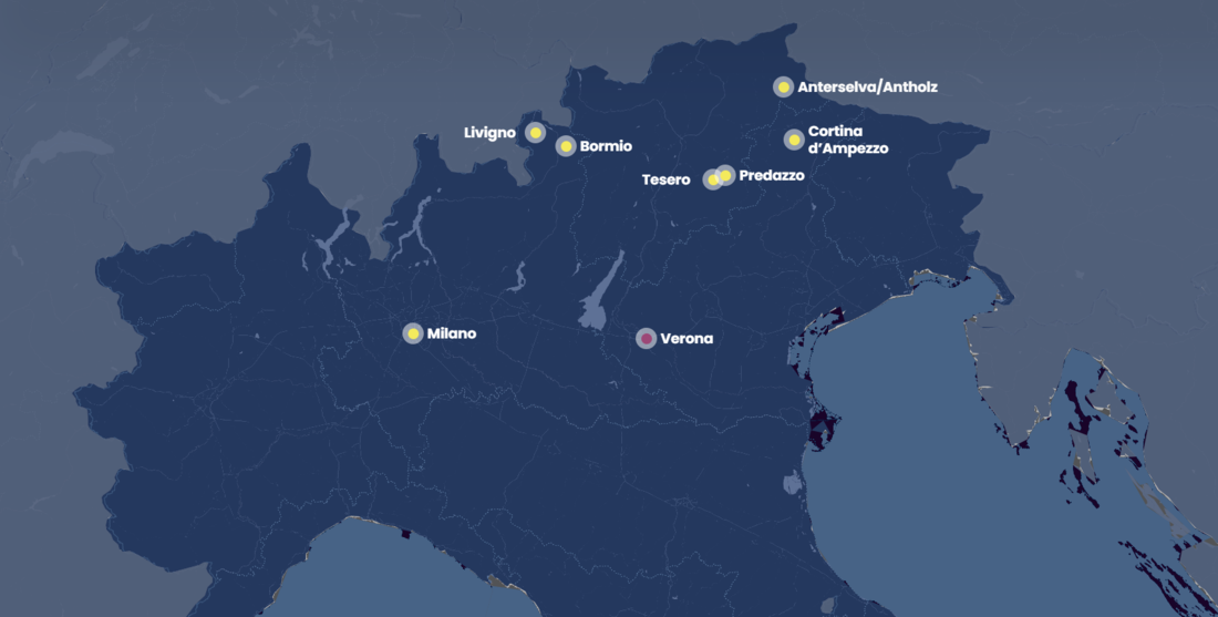 Carte de la localisation des Jeux hiver 2026 en Italie