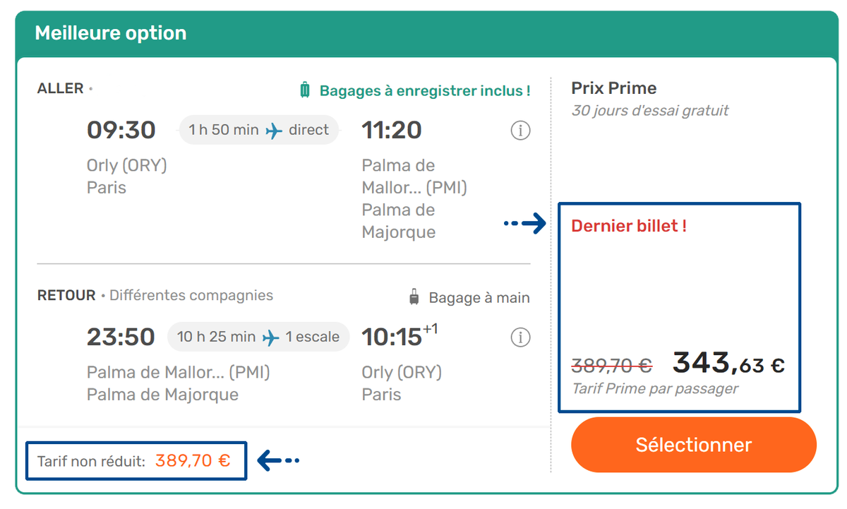 offre de billets d'avion avec prix barré