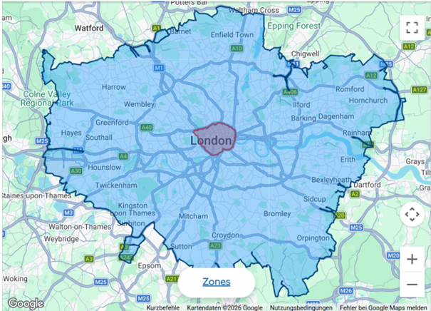Karte zeigt Umweltzonen in London